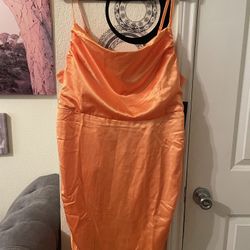 Plus Size Womens sleeveless ruched Orange cocktail dress size XXL NEW