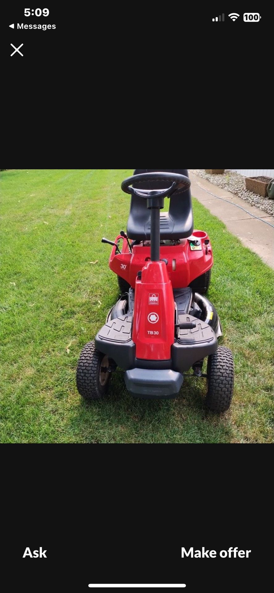 Troy Built 30" Riding Lawn Mower $500 OBO