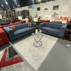 SPRAKLING BLUE SOFA AND LOVE SEAT !! $99 DOWN! ALSO AVAIALBLE IN RED!