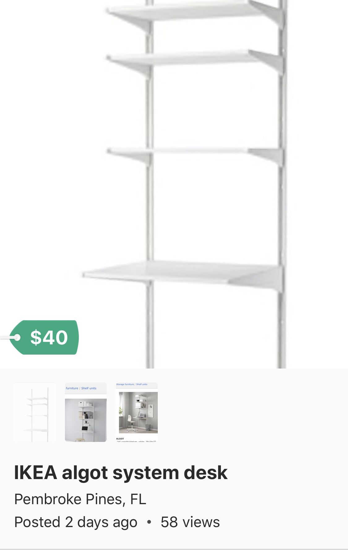 IKEA Algot system desk white 31” Sale in Pembroke Pines, FL - OfferUp