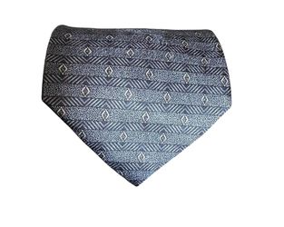 Pierre Cardin Mens Tie Blue Gray Geometric Stripe Wide 4" Silk 59" As is