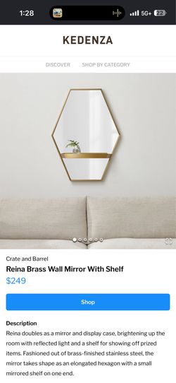 Reina Hexagonal Gold Mirror with Shelf
