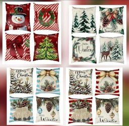 Christmas Throw Pillow Covers,18x18 Inch Red Snowman Tree Pillow Case,Square Merry Christmas Pillows Cover,Winter Holiday Cushion Case for Room Sofa P