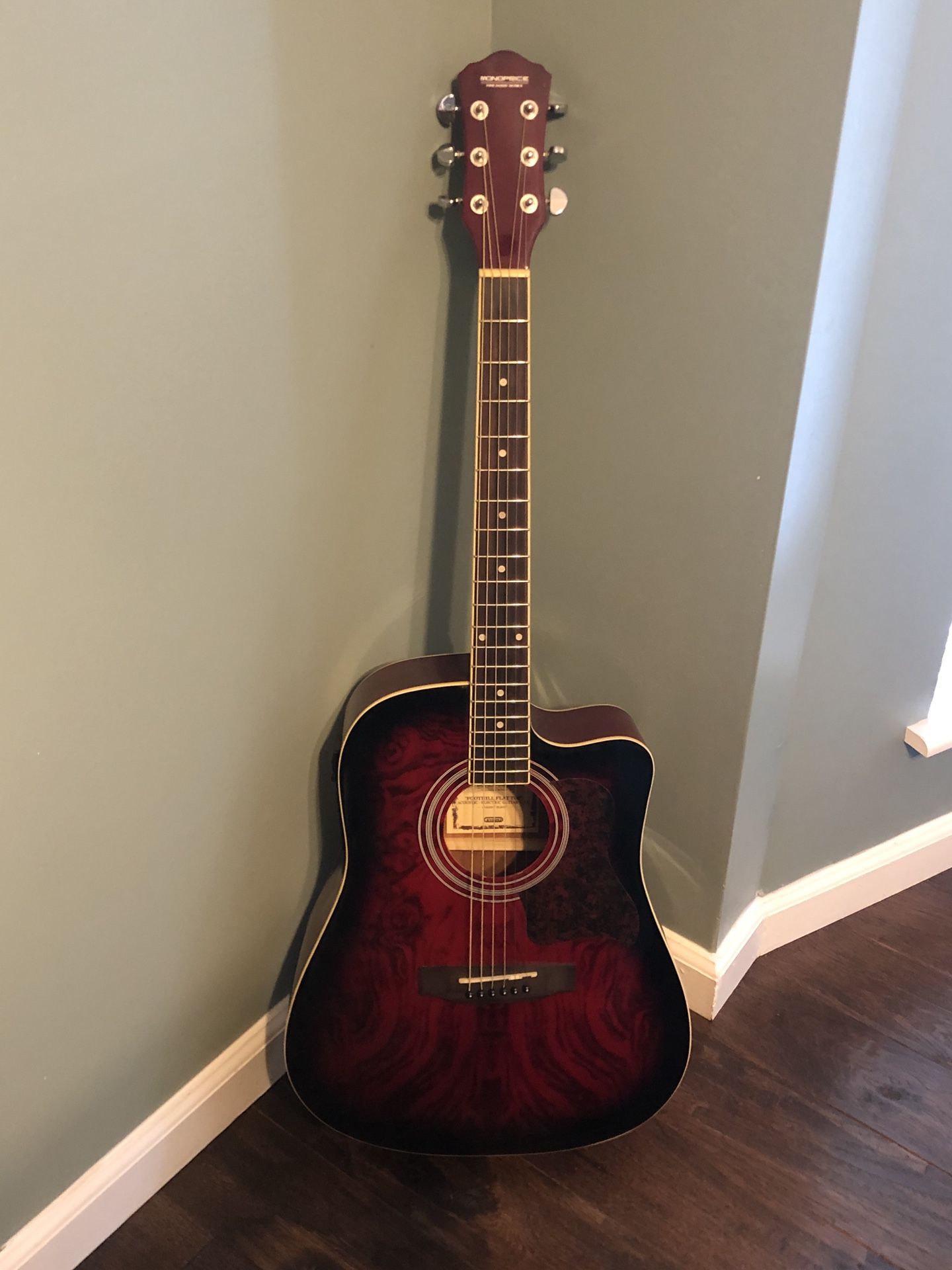 "Foothill Flat Top" Acoustic / Electric Guitar with EQ - Cherry Marble Design