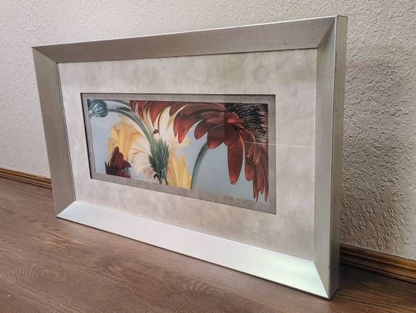 3ft 8in Grey Marbled Mat silver Black Distressed Flower Frame