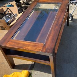 Dark Wood And Glass Coffee Table