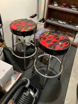 2 Flame Print Bar Stools with Chrome Frame – Set of 2