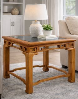 Solid wood accent table with glass top