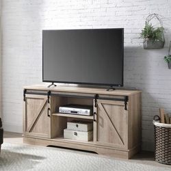 💎RUSTIC BARN DOOR TV MEDIA STAND CABINET OAK FINISH STORAGE💎