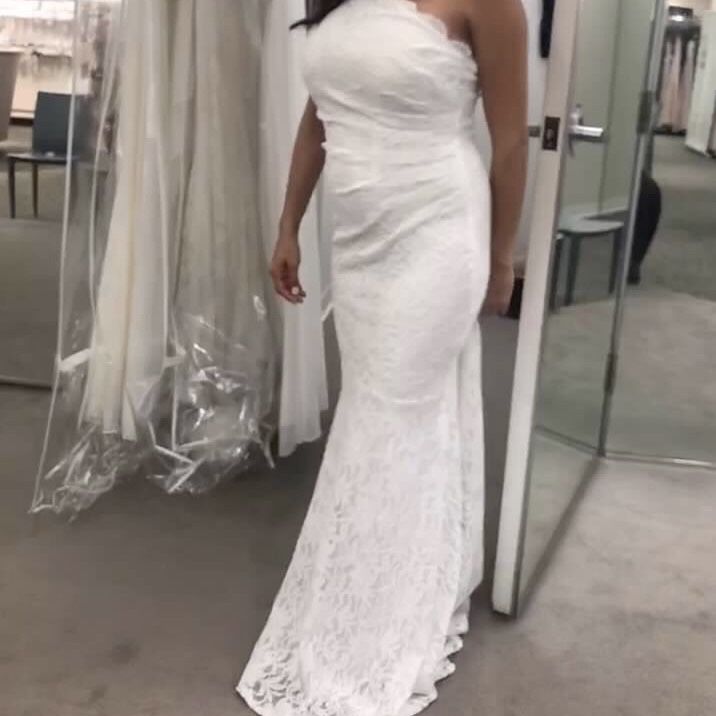 david's bridal one shoulder lace dress One Shoulder Long Lace Dress