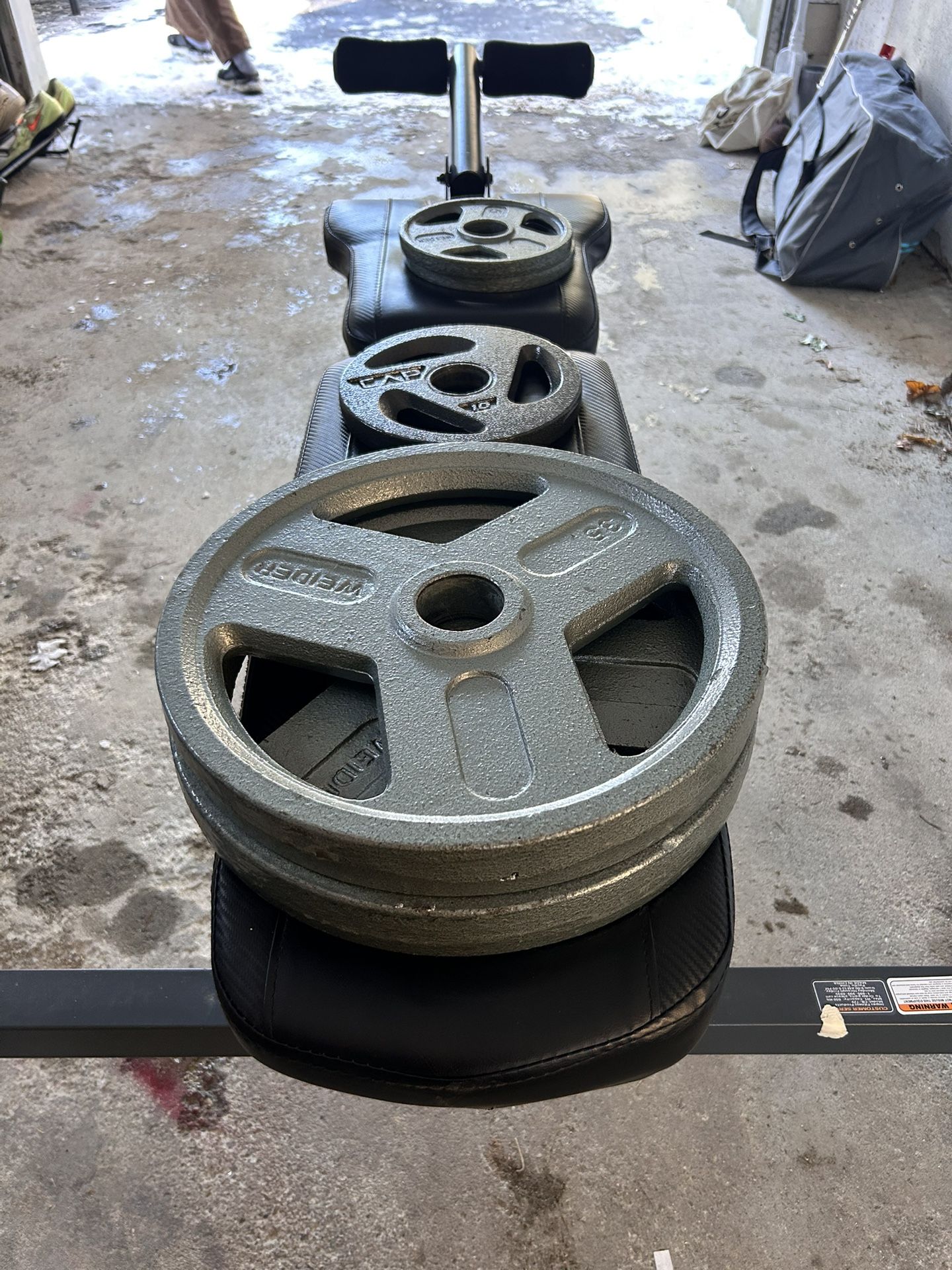 Bench Press Plus Weights. Set Of 35, 10 And 5 Lbs