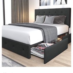 Queen Bed Frame With 4 Storage Drawers
