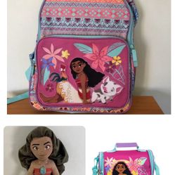 Brand New Moana Bagpack, Lunch pail and Stuffed Toy