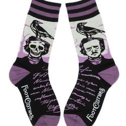 Edgar Allan Poe Raven Socks & The Raven Nevermore Quote Necklace & Keychain 