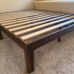 Zinus Moiz Queen Bed Frame – Dark Brown, 14” High w/ Storage Space