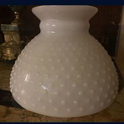 Vintage White Milk Glass Hobnail Hurricane  Lamp Shade Globe