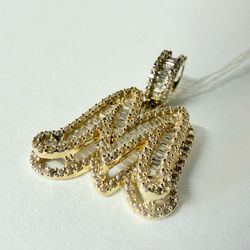 14K Gold & CZs “M” Pendant
