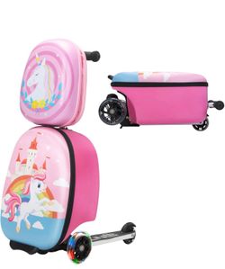 VLIVE Kids Scooter Luggage with Backpack 2-in-1 Set, 30L Ride-On Suitcase + 10L Backpack, Durable EVA Material, Lightweight Foldable, Wheels for Girls