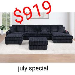 black corduroy 6 piece modular sectional sofa with ottoman