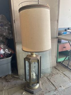Vintage Etched Glass Case Table Lamp with faux flicker candles