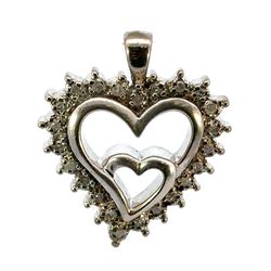 Woman’s Ladies 925 Sterling Silver Double Heart CZ Charm Pendant For Necklace GP3089972