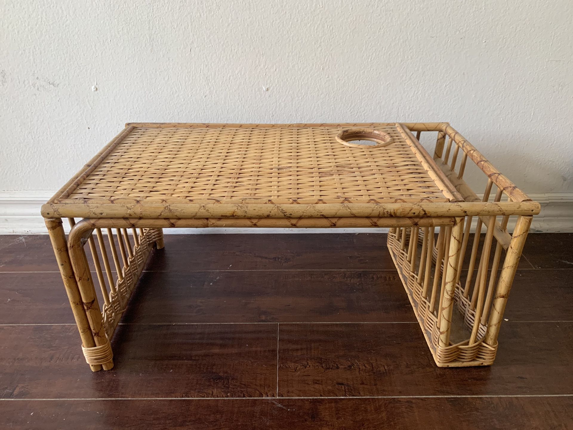 Rattan Bed Tray with Drink and Magazine Holder
