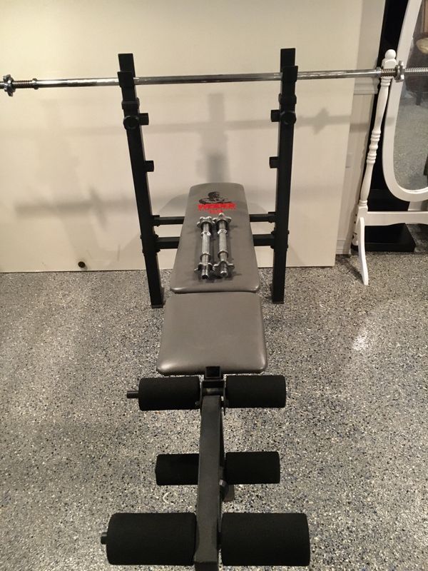 Weider Weight Bench With Standard Bar & Adjustable Dumbbells for Sale
