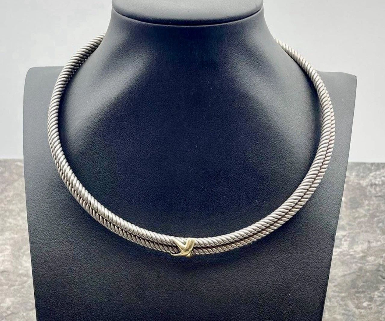 FREE SHIPPING! Vtg Dbl Cable 925 Silver & 18K Flli Menegatti Kiss Italy Necklace 15.5” Lot 375