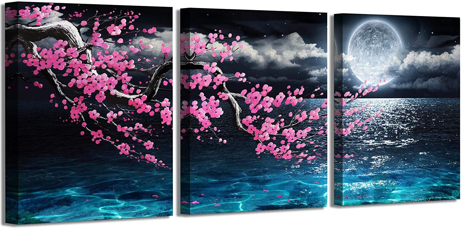 Plum Blossom Moon Ocean Art Prints Wall Decor Home Decor