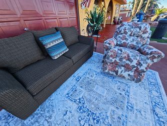 ✨Rustic Dark Brown Sofa + Patterned Armchair Set✨