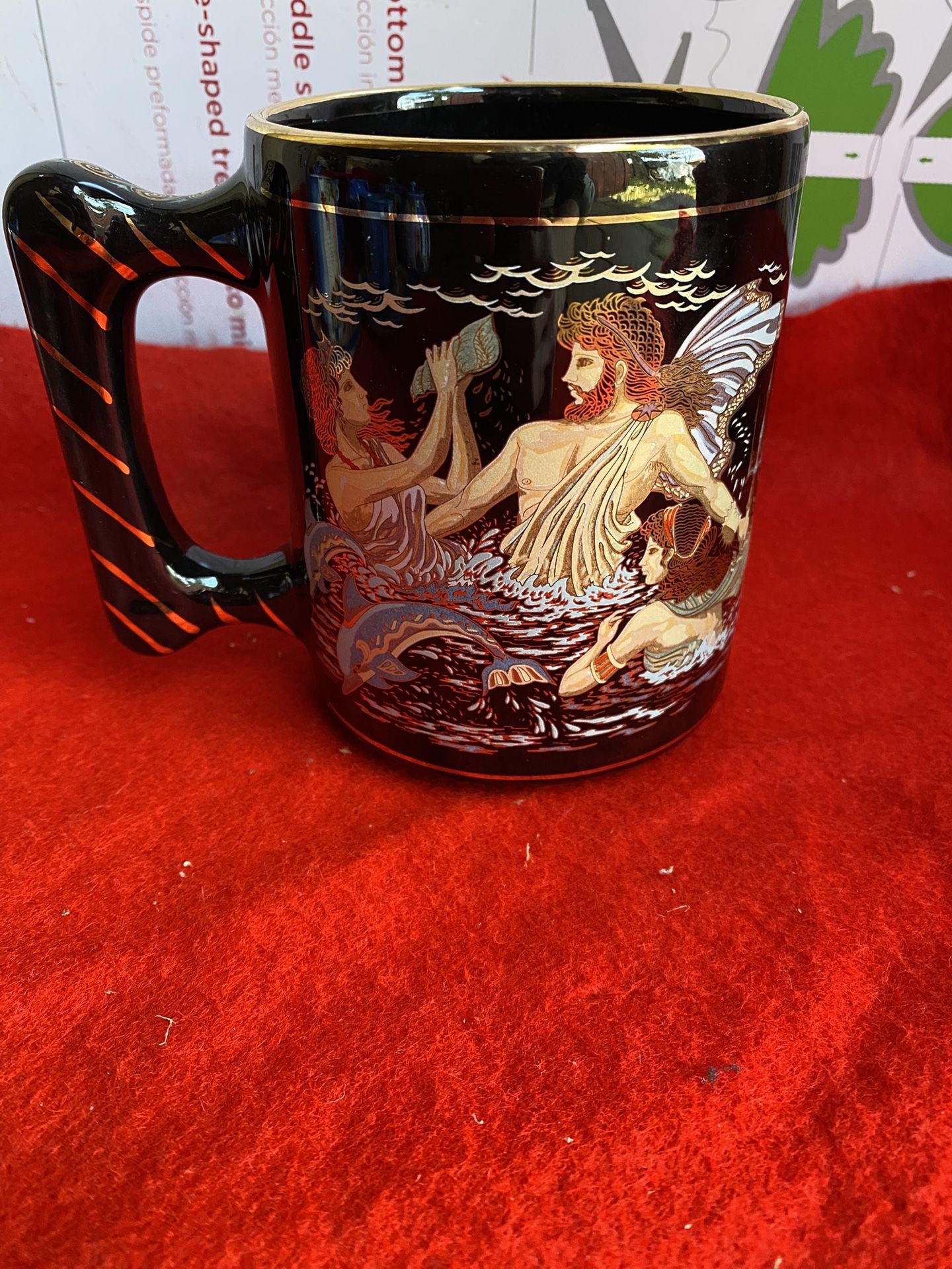 4.5 Inch 24k Black & Gold Handmade In Greece Greek Ceramic Mug Imported From Greece