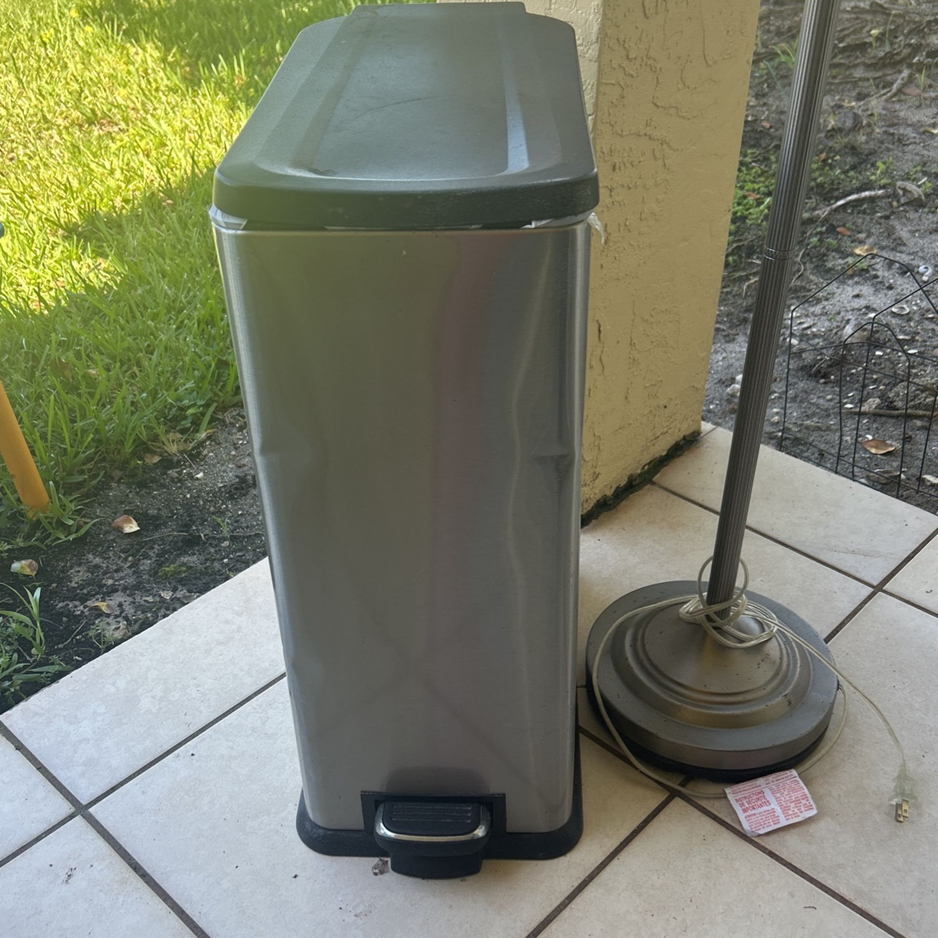Floor Lamp And Aluminum Trash Can