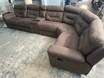 Large Brown Fabric Reclining Sectional Sofa