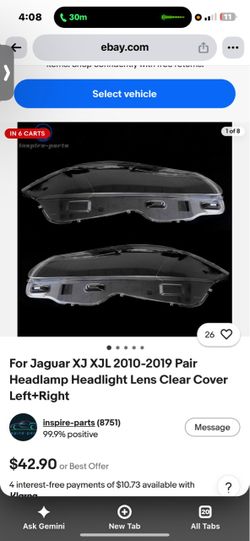 2010 - 2019 Jaguar headlamp headlight lens clear cover - Left+Right