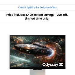 Samsung Odyssey 3D G9 27” 4K 165Hz Gaming Monitor (Glasses-Free 3D)