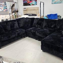 Black Sofa Black Sectional Large Black Noodle Fabric 