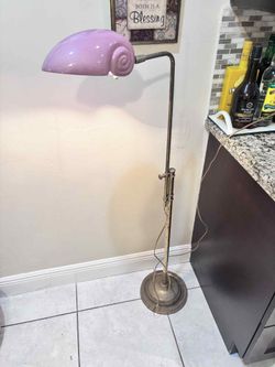 Vintage Floor Lamp With Pink Shell Shade 50.5”H