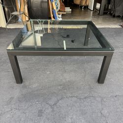 Crate & Barrel Parsons Square Iron + Glass Coffee Table Good Condition 