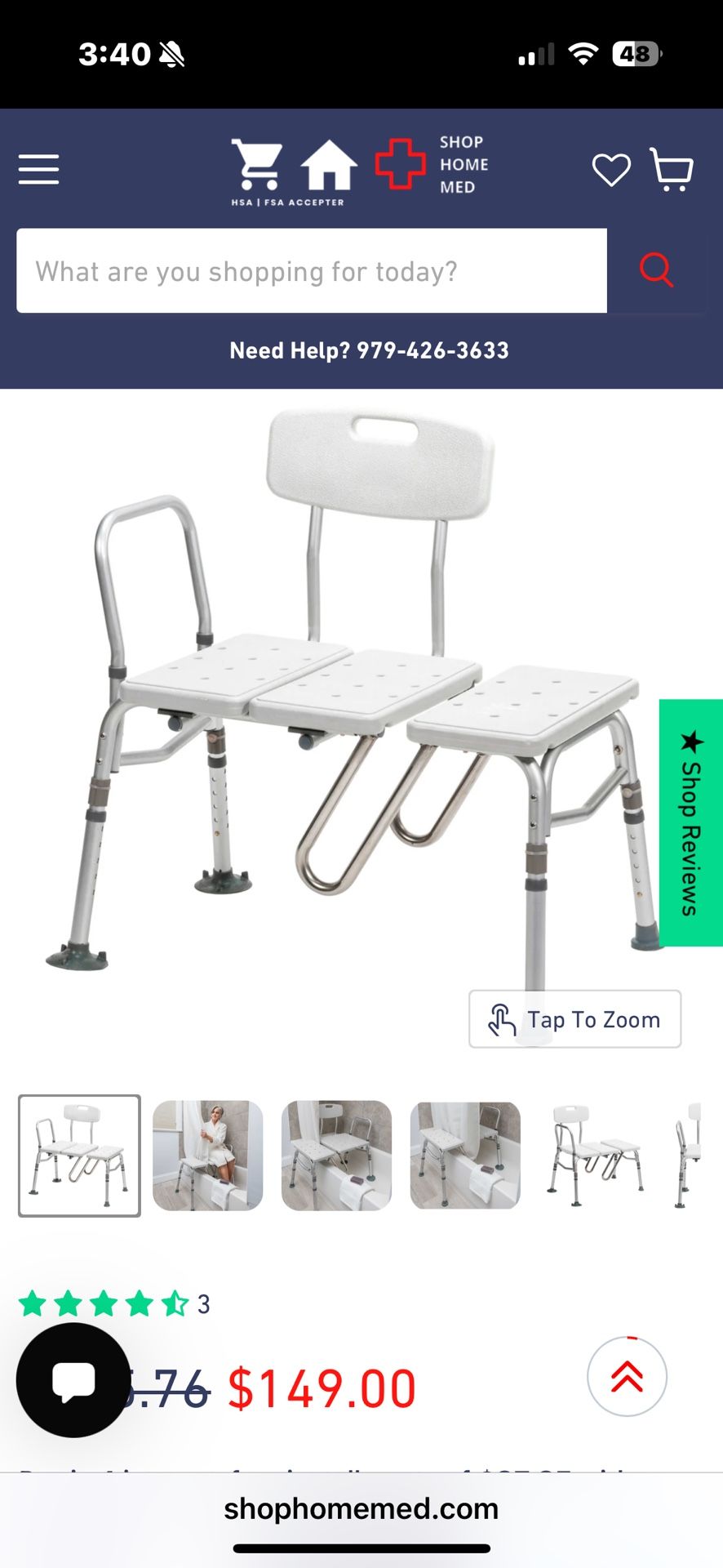 Drive Splash Defense Shower Bench NEW