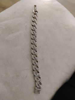 FAKE Silver Cuban Link Chain Bracelet with Stones