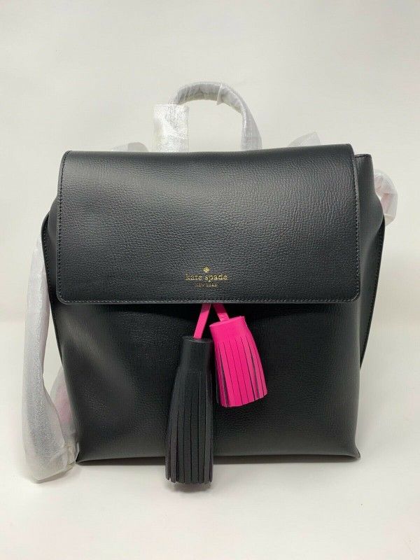Kate Spade Foster Kirk Backpack in Black with Black and Fuchsia  Tassels