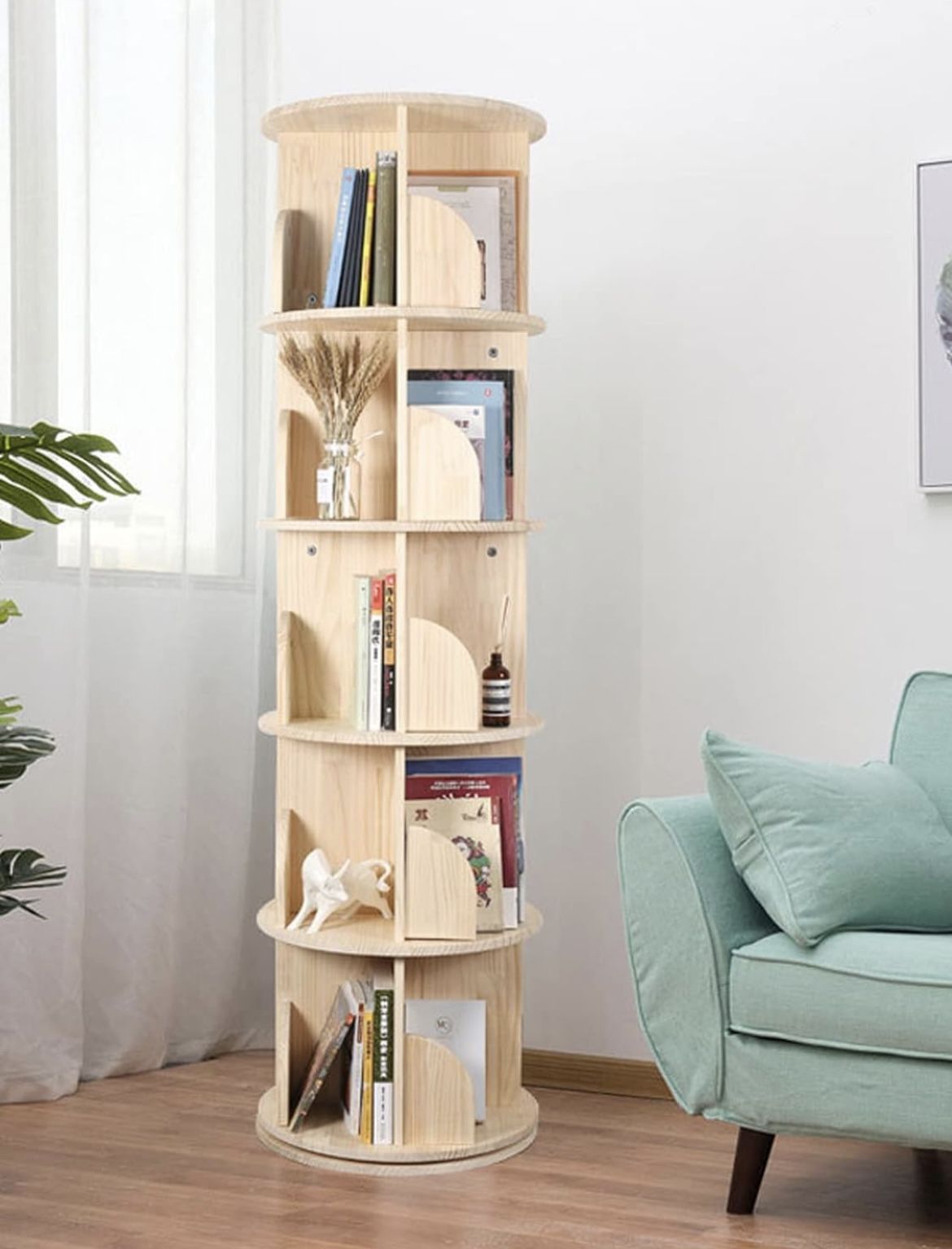 28-171 Rotating Bookshelf, 360 Display 5 Tier Floor Standing Bookcase Storage Rack