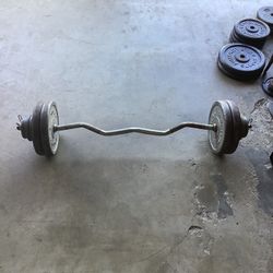 120 Lbs Of Weights And Curl Bar