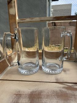 2 Large Glass Beer Mugs