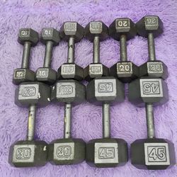SET  OF  STEEL  HEX  DUMBBELLS  (PAIRS OF)  :  10s  15s  20s  30s  45s