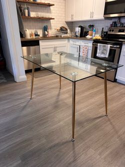 Glass Dining Table with Gold Legs