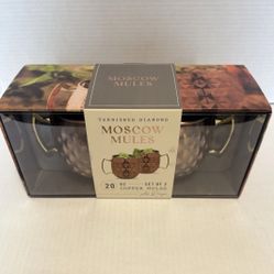  Moscow Mule Mugs~Set Of 2~Cups Hammered Copper w/ Brass Handle 20 Oz~NEW in BOX