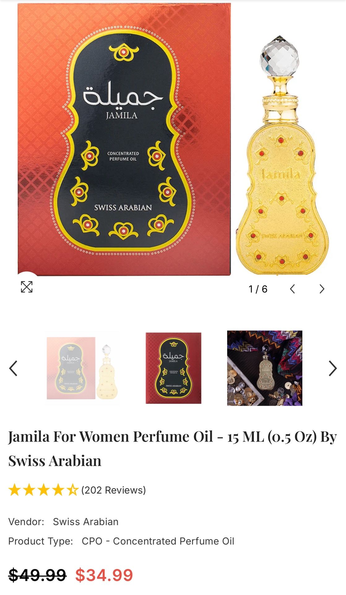 Arabian Perfume Oil Jamila! Made By Swiss Arabian From UAE