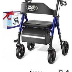 Walkers for Seniors,Foldable Walker with Seat,Rollator Walker with Durable Aluminum,8" Big Wheels for All Terrain, Ergonomic Seat and Backrest,Dual Ad