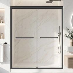 Glass Shower Door, 56-60" W x 72" H Semi-Frameless Double Sliding Shower Door, 1/4" (6mm) SGCC Tempered Glass, Reversible Installation, for Walk-in Sh